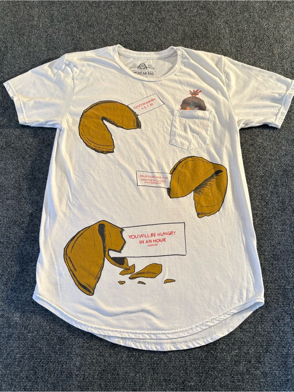 American Rag Cie White Fortune Cookie Graphic Pocket Tee Unisex L / Women’s XL